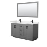 Wyndham Collection - Miranda 60 Inch Double Bathroom Vanity in Dark Gray, Carrara Cultured Marble Countertop, Undermount Square Sinks, Matte Black Trim, 58 Inch Mirror