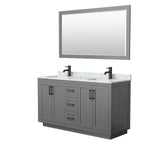 Wyndham Collection - Miranda 60 Inch Double Bathroom Vanity in Dark Gray, White Carrara Marble Countertop, Undermount Square Sinks, Matte Black Trim, 58 Inch Mirror