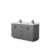 Wyndham Collection - Miranda 60 Inch Double Bathroom Vanity in Dark Gray, White Carrara Marble Countertop, Undermount Square Sinks, Matte Black Trim