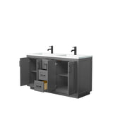 Miranda 60 Inch Double Bathroom Vanity in Dark Gray, 1.25 Inch Thick Matte White Solid Surface Countertop, Integrated Sinks, Matte Black Trim