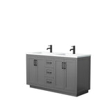 Wyndham Collection - Miranda 60 Inch Double Bathroom Vanity in Dark Gray, 1.25 Inch Thick Matte White Solid Surface Countertop, Integrated Sinks, Matte Black Trim