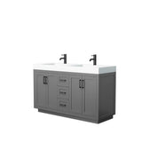 Wyndham Collection - Miranda 60 Inch Double Bathroom Vanity in Dark Gray, 4 Inch Thick Matte White Solid Surface Countertop, Integrated Sinks, Matte Black Trim