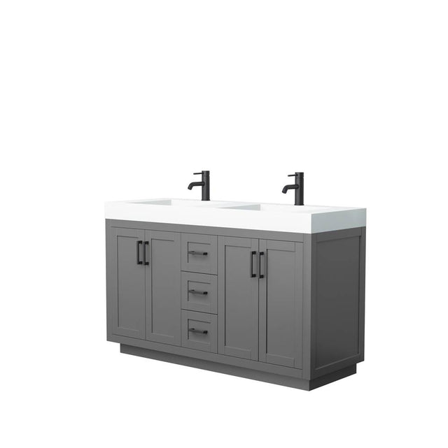 Wyndham Collection - Miranda 60 Inch Double Bathroom Vanity in Dark Gray, 4 Inch Thick Matte White Solid Surface Countertop, Integrated Sinks, Matte Black Trim