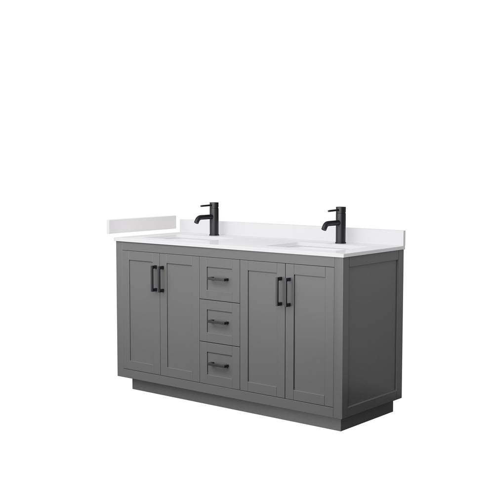 Wyndham Collection - Miranda 60 Inch Double Bathroom Vanity in Dark Gray, White Cultured Marble Countertop, Undermount Square Sinks, Matte Black Trim
