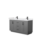 Wyndham Collection - Miranda 60 Inch Double Bathroom Vanity in Dark Gray, White Cultured Marble Countertop, Undermount Square Sinks, Matte Black Trim