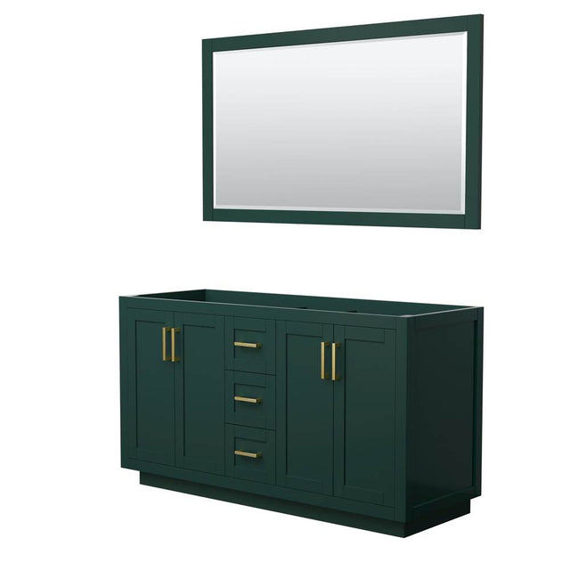 Wyndham Collection - Miranda 60 Inch Double Bathroom Vanity in Green, No Countertop, No Sink, Brushed Gold Trim, 58 Inch Mirror