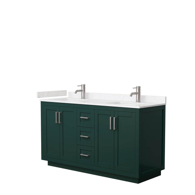 Wyndham Collection - Miranda 60 Inch Double Bathroom Vanity in Green, Carrara Cultured Marble Countertop, Undermount Square Sinks, Brushed Nickel Trim