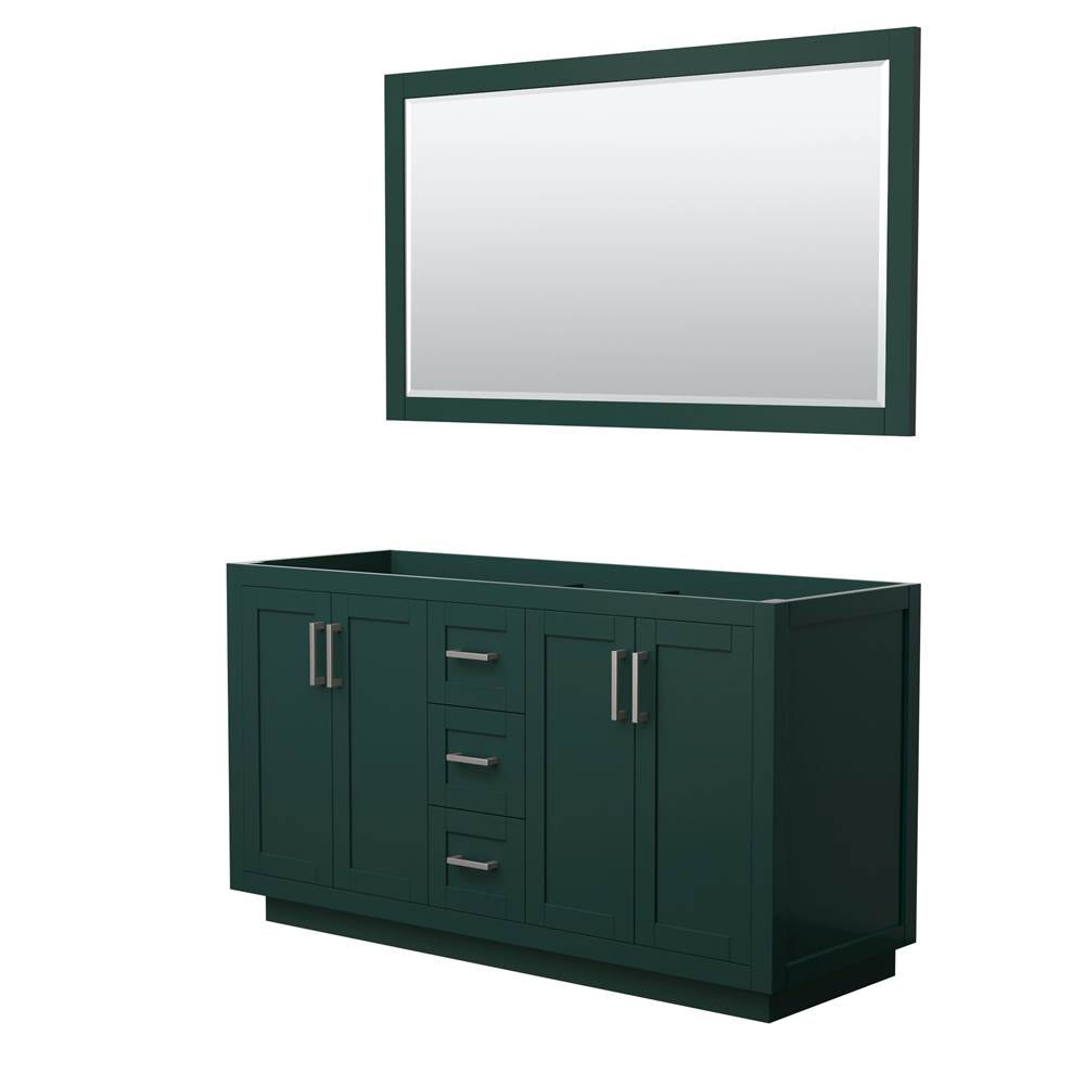 Wyndham Collection - Miranda 60 Inch Double Bathroom Vanity in Green, No Countertop, No Sink, Brushed Nickel Trim, 58 Inch Mirror