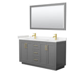 Wyndham Collection - Miranda 60 Inch Double Bathroom Vanity in Dark Gray, Carrara Cultured Marble Countertop, Undermount Square Sinks, Brushed Gold Trim, 58 Inch Mirror