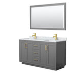 Wyndham Collection - Miranda 60 Inch Double Bathroom Vanity in Dark Gray, White Carrara Marble Countertop, Undermount Square Sinks, Brushed Gold Trim, 58 Inch Mirror