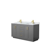 Wyndham Collection - Miranda 60 Inch Double Bathroom Vanity in Dark Gray, White Carrara Marble Countertop, Undermount Square Sinks, Brushed Gold Trim