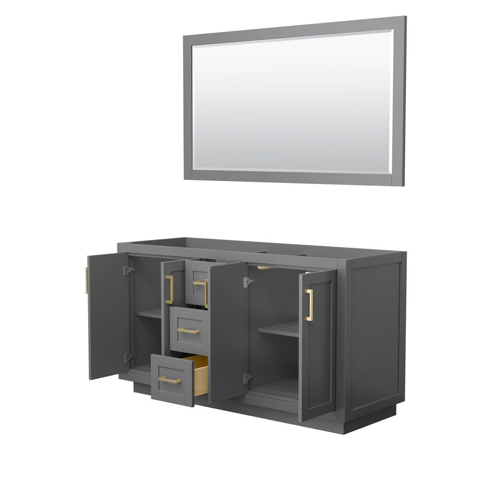 Miranda 60 Inch Double Bathroom Vanity in Dark Gray, No Countertop, No Sink, Brushed Gold Trim, 58 Inch Mirror