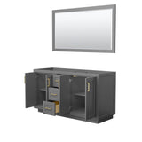 Miranda 60 Inch Double Bathroom Vanity in Dark Gray, No Countertop, No Sink, Brushed Gold Trim, 58 Inch Mirror