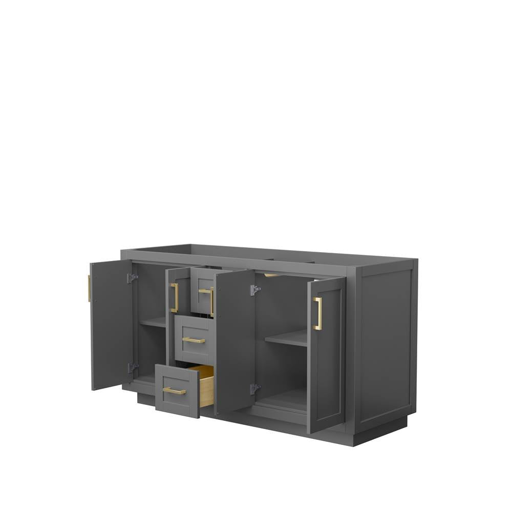 Miranda 60 Inch Double Bathroom Vanity in Dark Gray, No Countertop, No Sink, Brushed Gold Trim