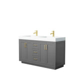 Wyndham Collection - Miranda 60 Inch Double Bathroom Vanity in Dark Gray, 4 Inch Thick Matte White Solid Surface Countertop, Integrated Sinks, Brushed Gold Trim
