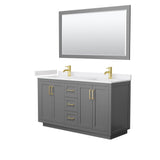 Wyndham Collection - Miranda 60 Inch Double Bathroom Vanity in Dark Gray, White Cultured Marble Countertop, Undermount Square Sinks, Brushed Gold Trim, 58 Inch Mirror