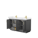 Miranda 60 Inch Double Bathroom Vanity in Dark Gray, White Cultured Marble Countertop, Undermount Square Sinks, Brushed Gold Trim
