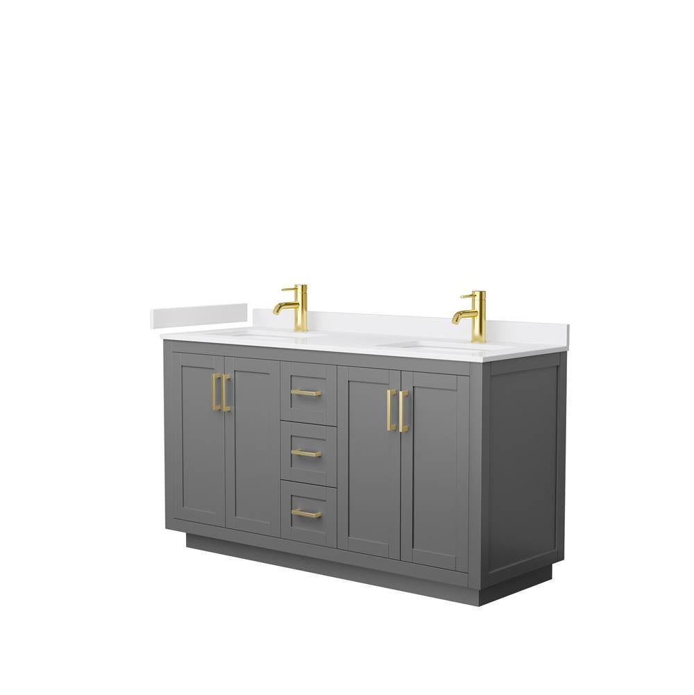 Wyndham Collection - Miranda 60 Inch Double Bathroom Vanity in Dark Gray, White Cultured Marble Countertop, Undermount Square Sinks, Brushed Gold Trim