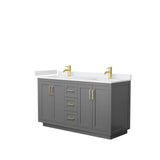Wyndham Collection - Miranda 60 Inch Double Bathroom Vanity in Dark Gray, White Cultured Marble Countertop, Undermount Square Sinks, Brushed Gold Trim
