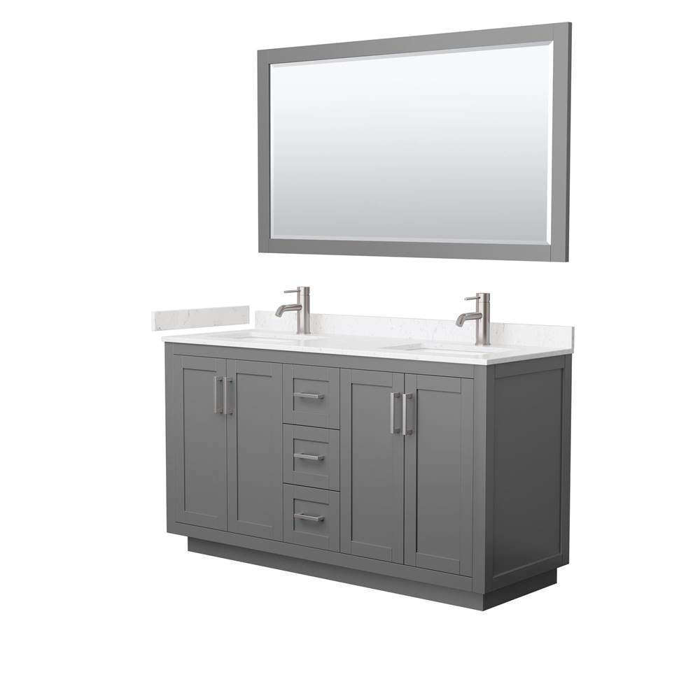 Wyndham Collection - Miranda 60 Inch Double Bathroom Vanity in Dark Gray, Carrara Cultured Marble Countertop, Undermount Square Sinks, Brushed Nickel Trim, 58 Inch Mirror