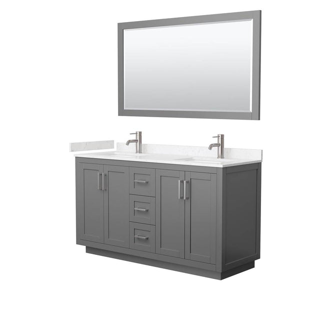 Wyndham Collection - Miranda 60 Inch Double Bathroom Vanity in Dark Gray, Carrara Cultured Marble Countertop, Undermount Square Sinks, Brushed Nickel Trim, 58 Inch Mirror