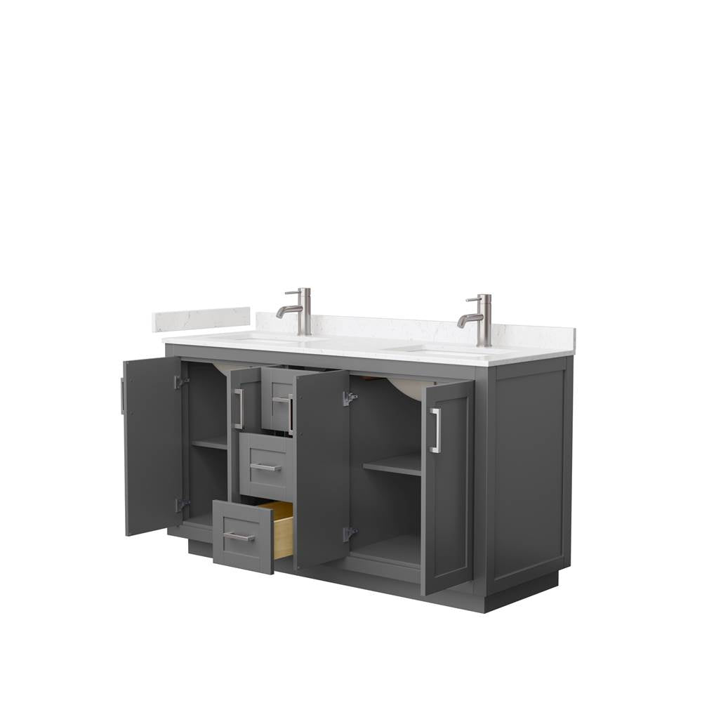 Miranda 60 Inch Double Bathroom Vanity in Dark Gray, Carrara Cultured Marble Countertop, Undermount Square Sinks, Brushed Nickel Trim