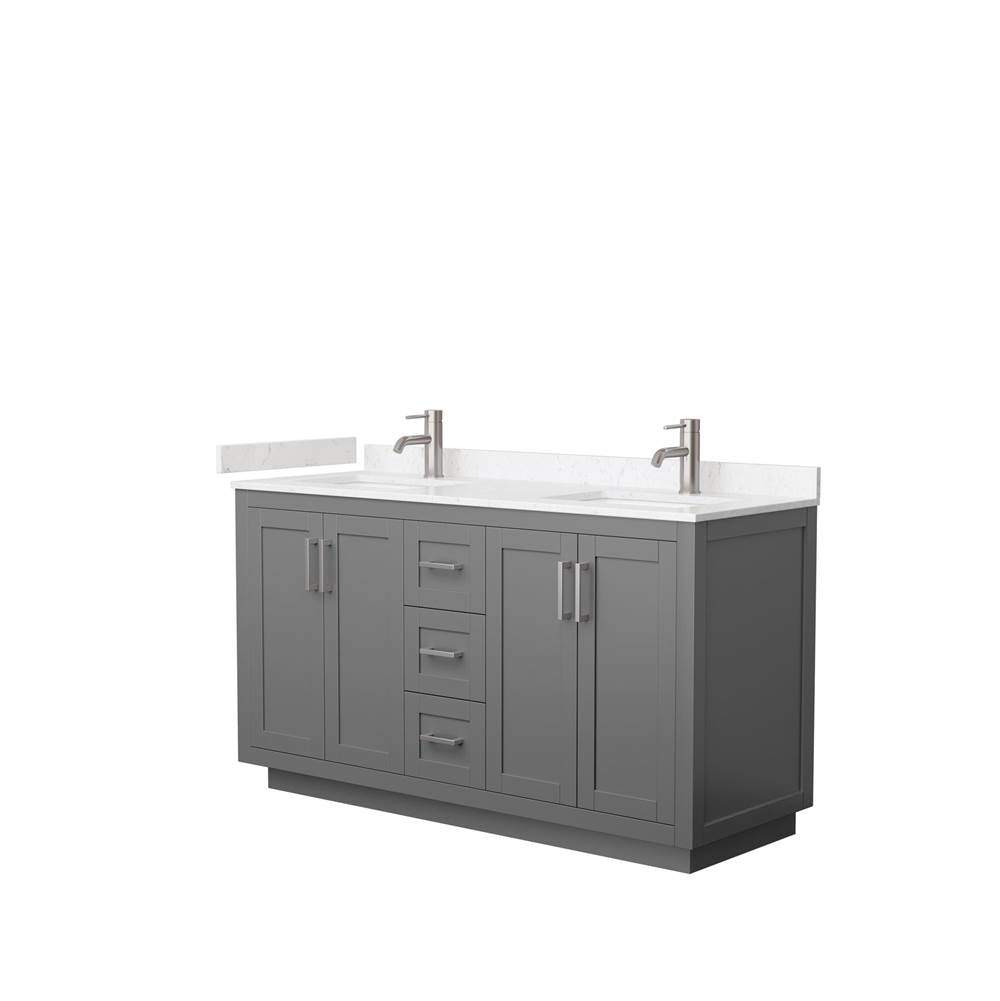 Wyndham Collection - Miranda 60 Inch Double Bathroom Vanity in Dark Gray, Carrara Cultured Marble Countertop, Undermount Square Sinks, Brushed Nickel Trim