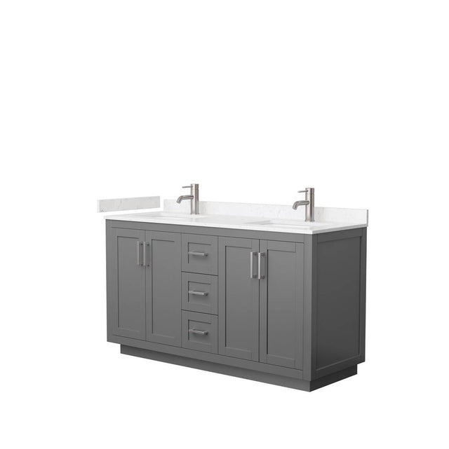 Wyndham Collection - Miranda 60 Inch Double Bathroom Vanity in Dark Gray, Carrara Cultured Marble Countertop, Undermount Square Sinks, Brushed Nickel Trim