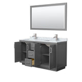 Miranda 60 Inch Double Bathroom Vanity in Dark Gray, White Carrara Marble Countertop, Undermount Square Sinks, Brushed Nickel Trim, 58 Inch Mirror
