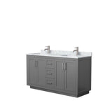 Wyndham Collection - Miranda 60 Inch Double Bathroom Vanity in Dark Gray, White Carrara Marble Countertop, Undermount Square Sinks, Brushed Nickel Trim