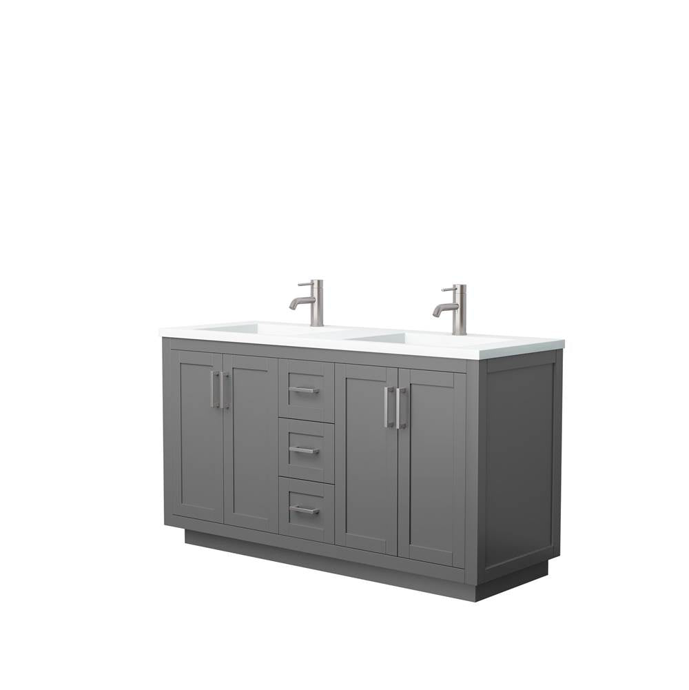 Wyndham Collection - Miranda 60 Inch Double Bathroom Vanity in Dark Gray, 1.25 Inch Thick Matte White Solid Surface Countertop, Integrated Sinks, Brushed Nickel Trim