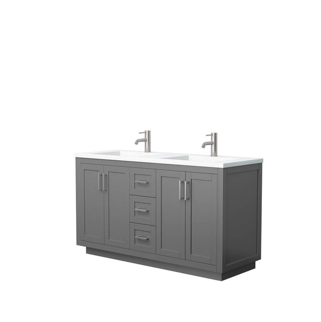 Wyndham Collection - Miranda 60 Inch Double Bathroom Vanity in Dark Gray, 1.25 Inch Thick Matte White Solid Surface Countertop, Integrated Sinks, Brushed Nickel Trim