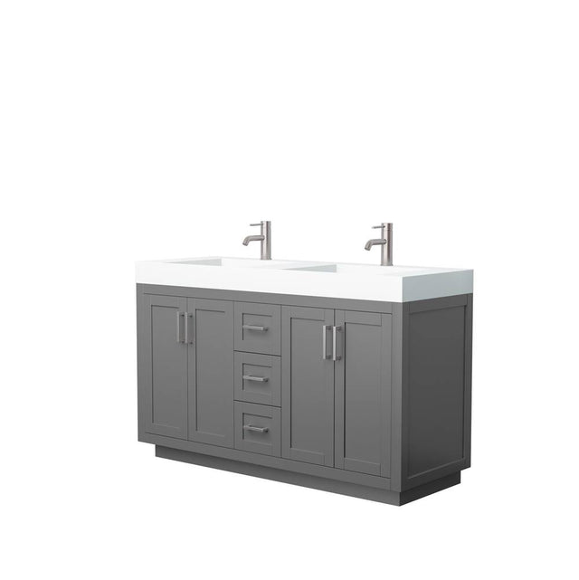 Wyndham Collection - Miranda 60 Inch Double Bathroom Vanity in Dark Gray, 4 Inch Thick Matte White Solid Surface Countertop, Integrated Sinks, Brushed Nickel Trim