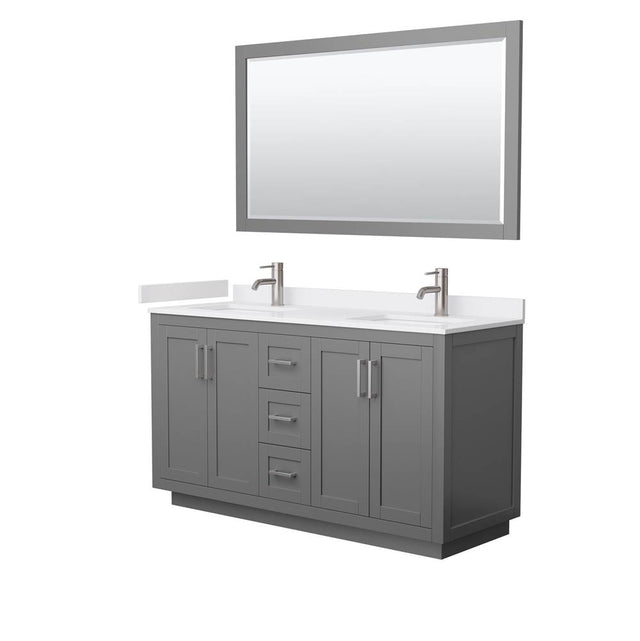Wyndham Collection - Miranda 60 Inch Double Bathroom Vanity in Dark Gray, White Cultured Marble Countertop, Undermount Square Sinks, Brushed Nickel Trim, 58 Inch Mirror