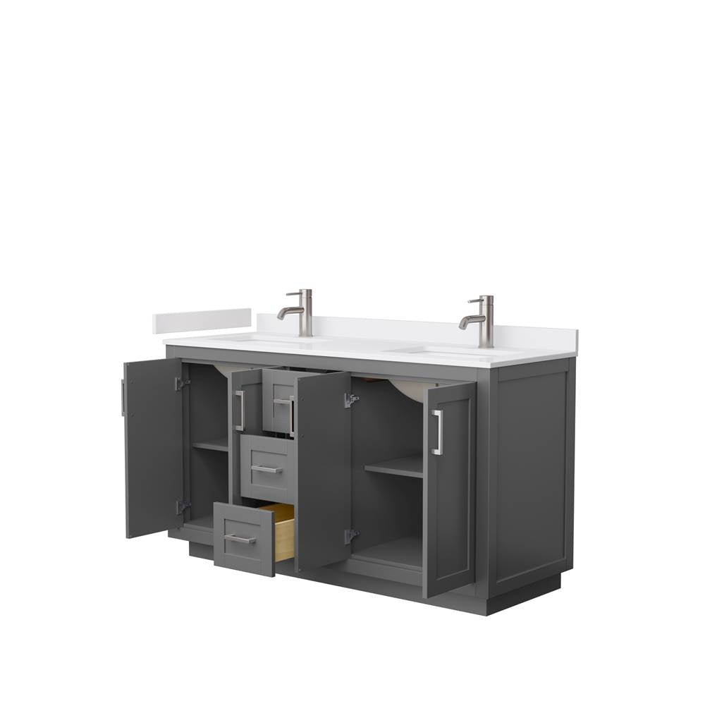 Miranda 60 Inch Double Bathroom Vanity in Dark Gray, White Cultured Marble Countertop, Undermount Square Sinks, Brushed Nickel Trim