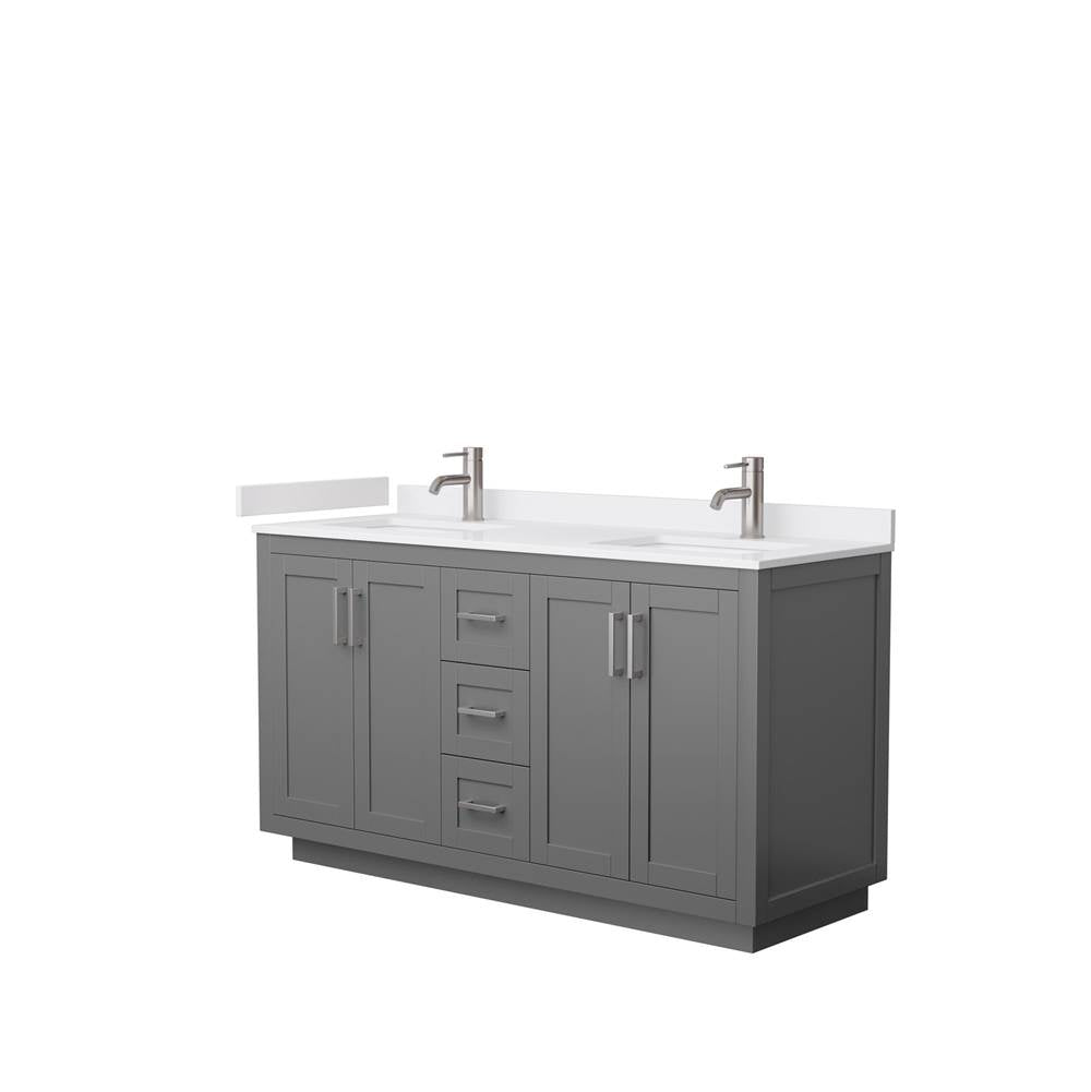 Wyndham Collection - Miranda 60 Inch Double Bathroom Vanity in Dark Gray, White Cultured Marble Countertop, Undermount Square Sinks, Brushed Nickel Trim