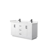 Wyndham Collection - Miranda 60 Inch Double Bathroom Vanity in White, Carrara Cultured Marble Countertop, Undermount Square Sinks, Matte Black Trim