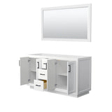 Miranda 60 Inch Double Bathroom Vanity in White, No Countertop, No Sink, Matte Black Trim, 58 Inch Mirror