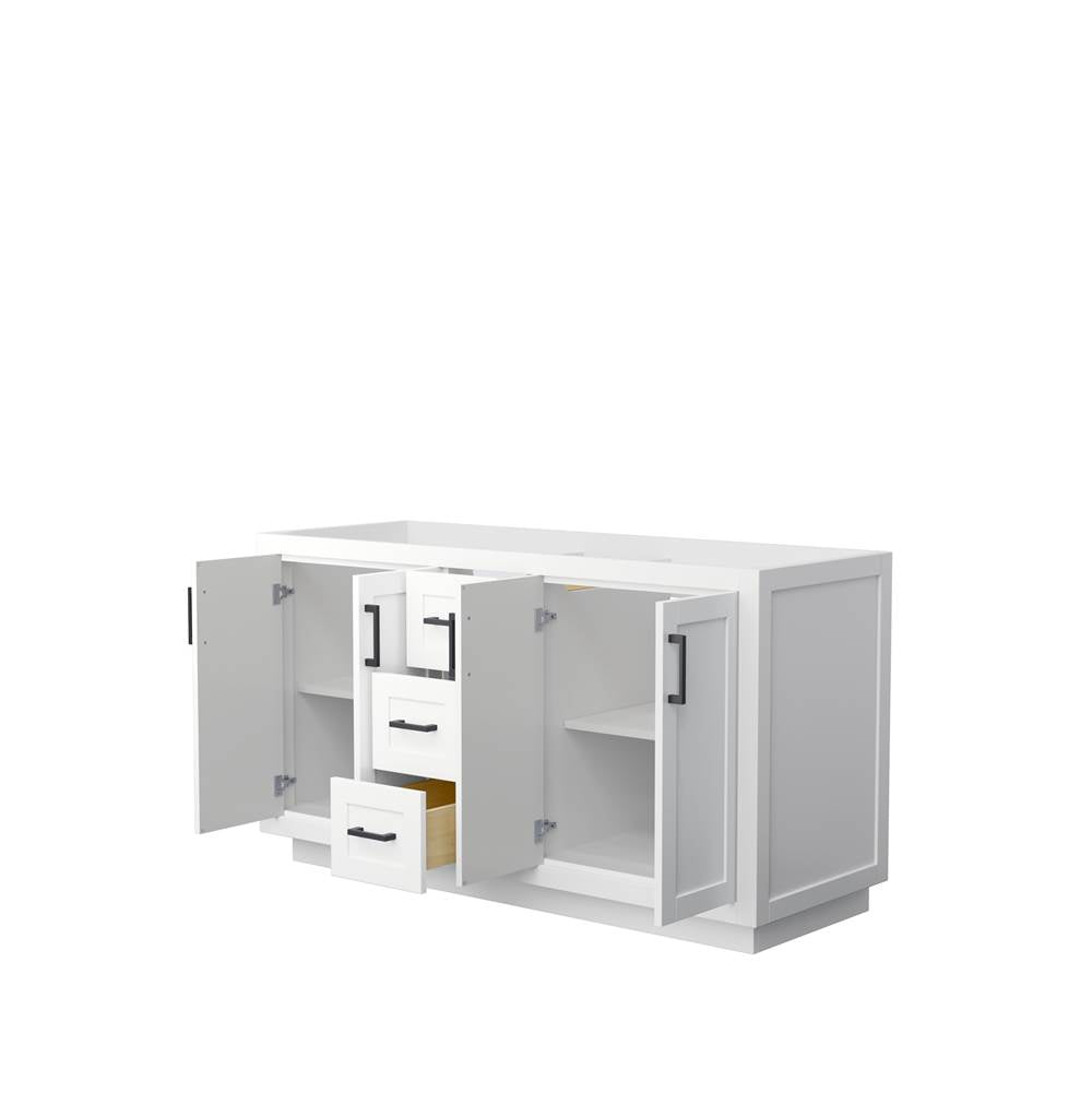 Miranda 60 Inch Double Bathroom Vanity in White, No Countertop, No Sink, Matte Black Trim