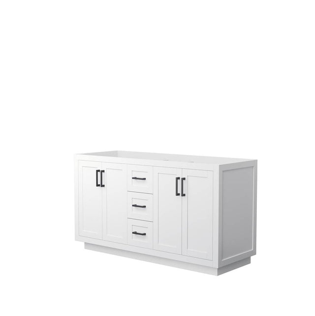 Wyndham Collection - Miranda 60 Inch Double Bathroom Vanity in White, No Countertop, No Sink, Matte Black Trim