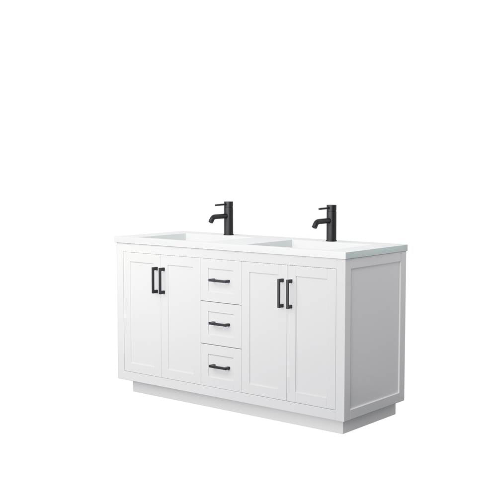 Wyndham Collection - Miranda 60 Inch Double Bathroom Vanity in White, 1.25 Inch Thick Matte White Solid Surface Countertop, Integrated Sinks, Matte Black Trim