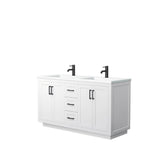 Wyndham Collection - Miranda 60 Inch Double Bathroom Vanity in White, 1.25 Inch Thick Matte White Solid Surface Countertop, Integrated Sinks, Matte Black Trim