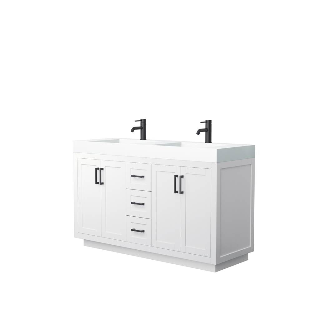 Wyndham Collection - Miranda 60 Inch Double Bathroom Vanity in White, 4 Inch Thick Matte White Solid Surface Countertop, Integrated Sinks, Matte Black Trim