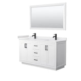 Wyndham Collection - Miranda 60 Inch Double Bathroom Vanity in White, White Cultured Marble Countertop, Undermount Square Sinks, Matte Black Trim, 58 Inch Mirror