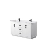 Wyndham Collection - Miranda 60 Inch Double Bathroom Vanity in White, White Cultured Marble Countertop, Undermount Square Sinks, Matte Black Trim
