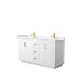 Wyndham Collection - Miranda 60 Inch Double Bathroom Vanity in White, Carrara Cultured Marble Countertop, Undermount Square Sinks, Brushed Gold Trim