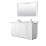 Wyndham Collection - Miranda 60 Inch Double Bathroom Vanity in White, White Carrara Marble Countertop, Undermount Square Sinks, Brushed Gold Trim, 58 Inch Mirror