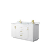 Wyndham Collection - Miranda 60 Inch Double Bathroom Vanity in White, White Carrara Marble Countertop, Undermount Square Sinks, Brushed Gold Trim