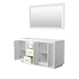 Miranda 60 Inch Double Bathroom Vanity in White, No Countertop, No Sink, Brushed Gold Trim, 58 Inch Mirror