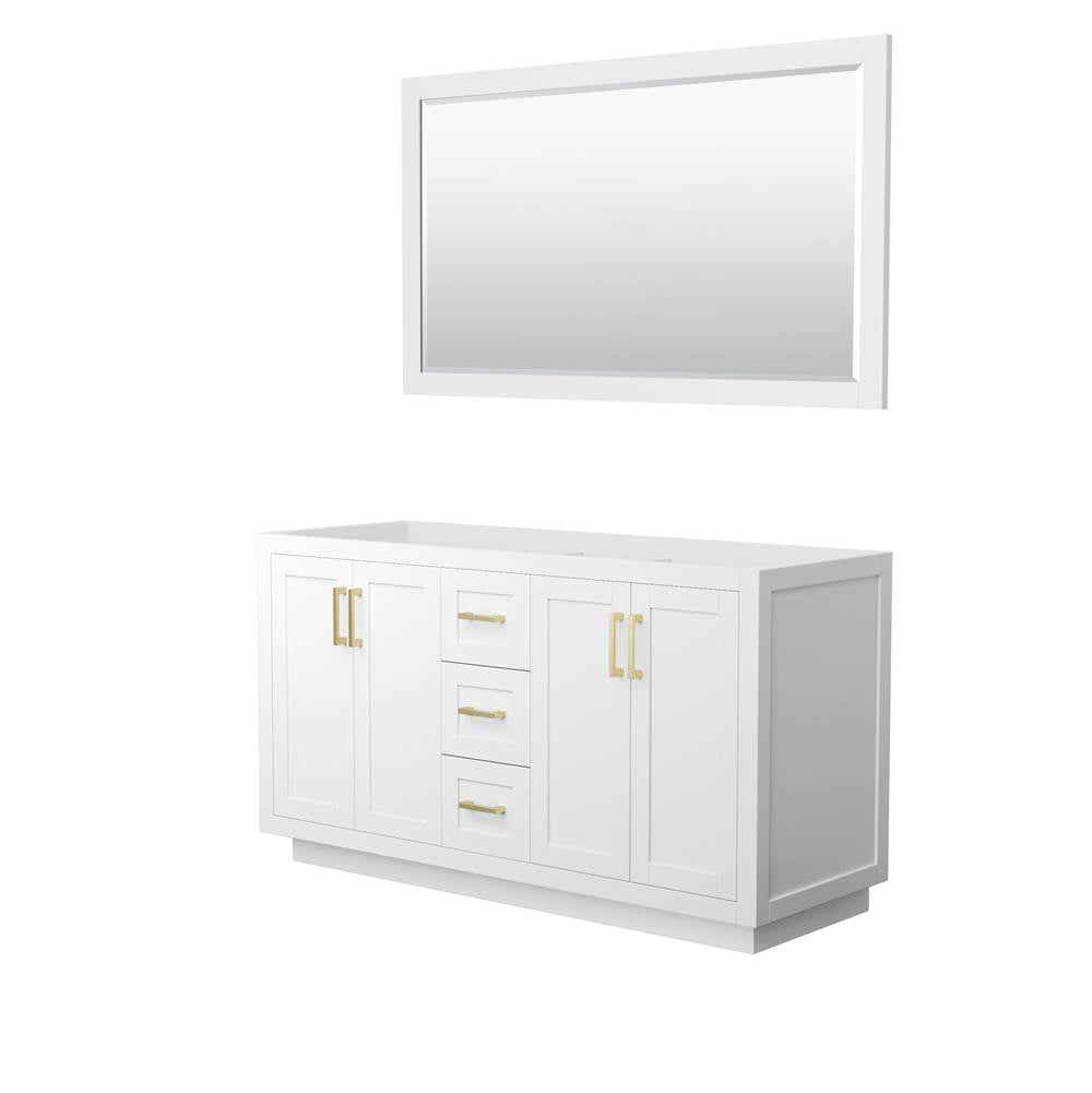 Wyndham Collection - Miranda 60 Inch Double Bathroom Vanity in White, No Countertop, No Sink, Brushed Gold Trim, 58 Inch Mirror